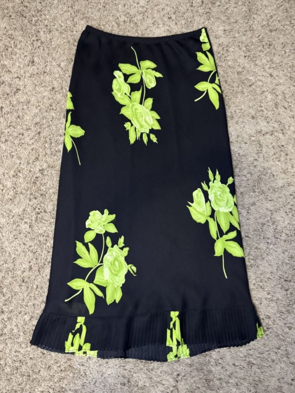 Womens Midi Skirt Floral Pull-On Elastic Waist Micro Pleats Fairy Grunge Sz 10